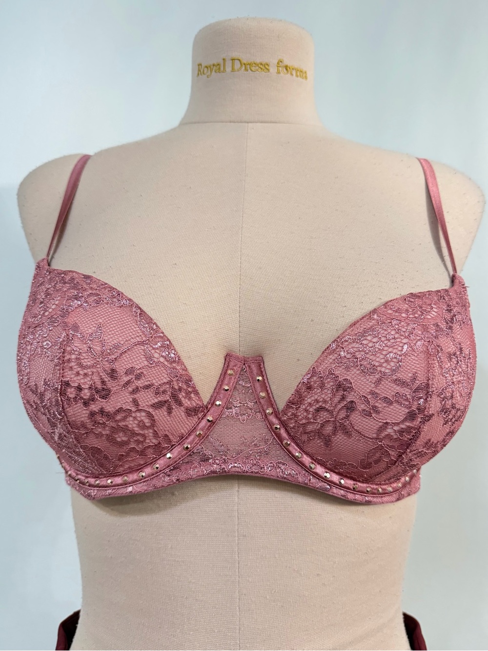 Victoria's Secret Dusty Rose Lace Push-Up Bra with Stud Trim